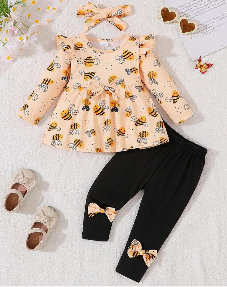 Buzzy Bees & Black Pants Set