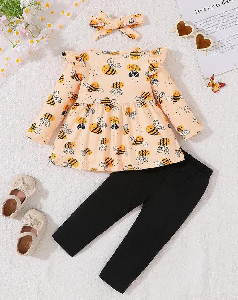 Buzzy Bees & Black Pants Set