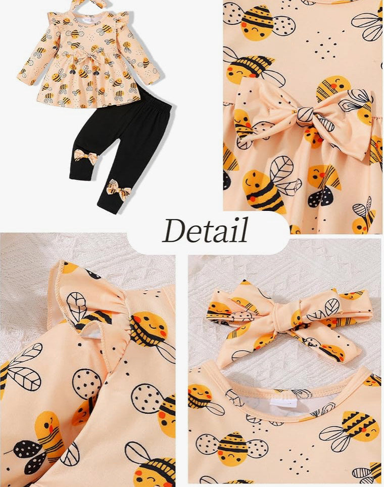 Buzzy Bees & Black Pants Set